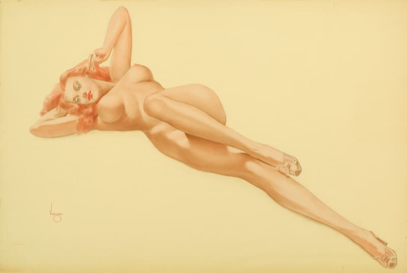 Pin-up Beauty in Warm Peach Tones by Alberto Vargas