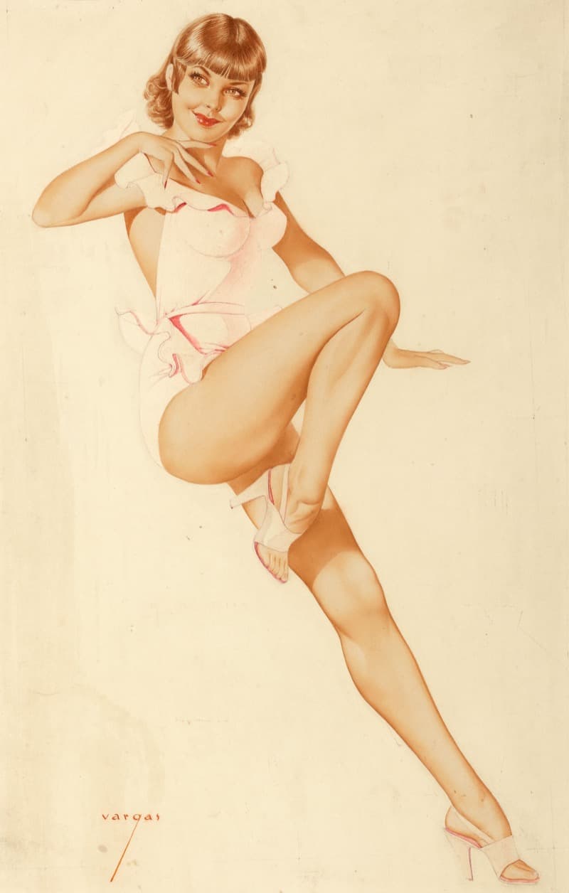Reclining Beauty in Cream and Peach by Alberto Vargas