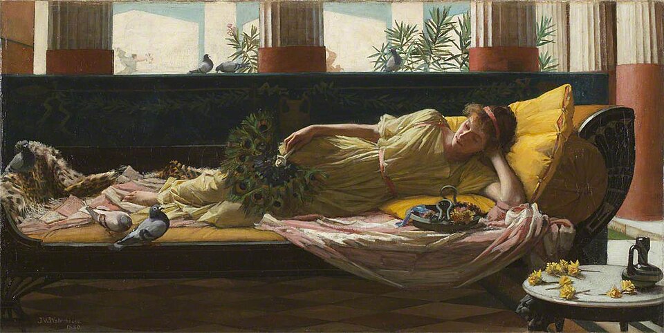 John William Godward — The Old Old Story — 8K digital art reproduction